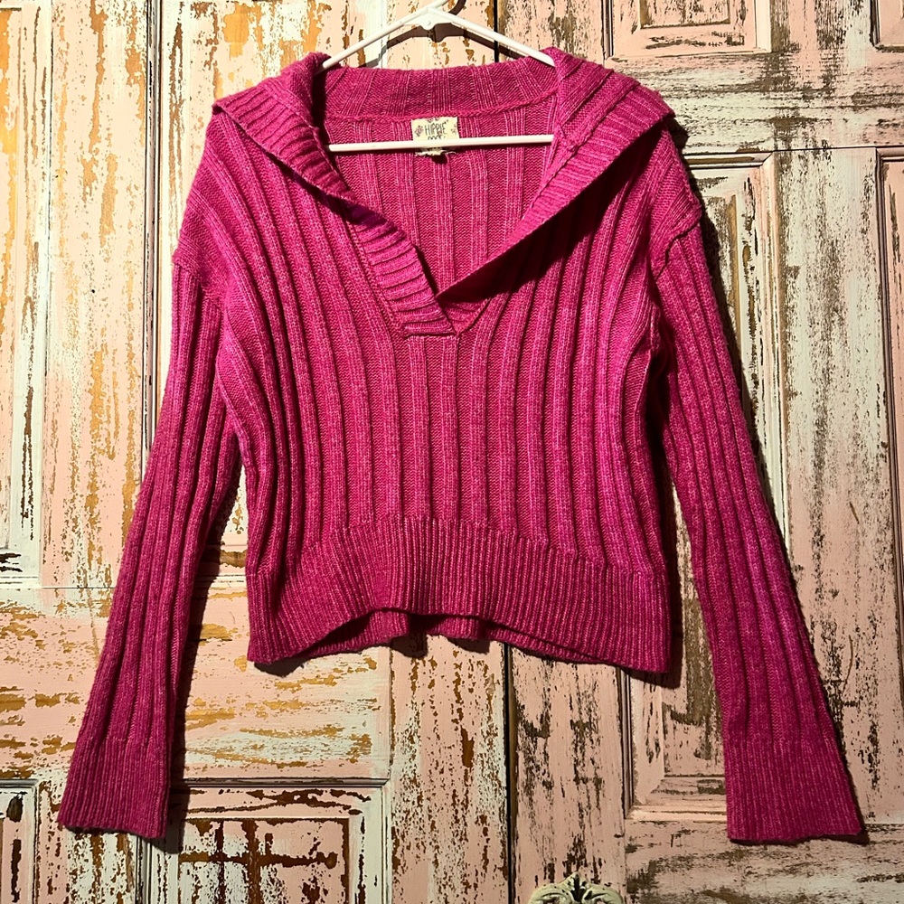 Hippie Rose Vibrant Pink V-Neck Sweater